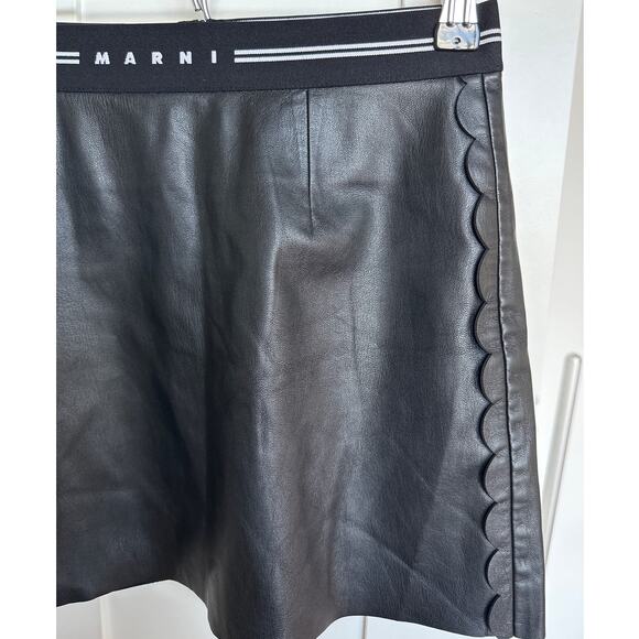 Marni Kid's Black Faux Leather Skirt with Logo and Scalloped Side, Size 12, EUC - Picture 5 of 9